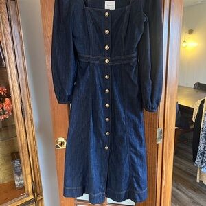 Reformation Dark Blue Long Sleeve Denim Dress